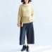 yellow fashion cotton sweater oversize side open cable knit hollow out sweaters