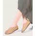 Khaki Cowhide Leather Flats Splicing Flat Feet Shoes